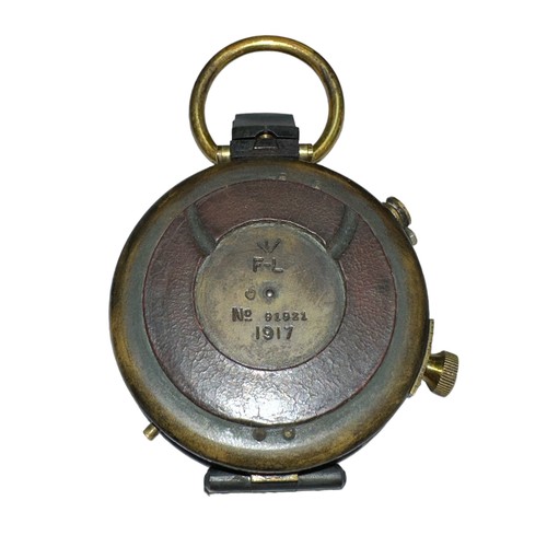 184 - A First World War (WW1) British Verner’s Pattern Compass 1917, with leather case. Reverse reads F-L ... 