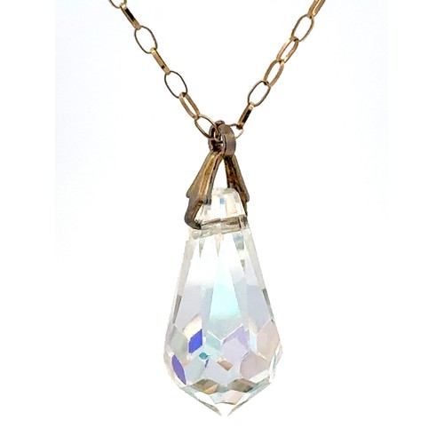 470 - 2 crystal pendants with chains. Larger pendant is 45mm length approx and suspended from a box chain ... 