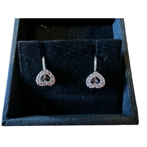 457 - Diamond heart screwback earrings set in white metal stamped 18 carat gold on reverse.