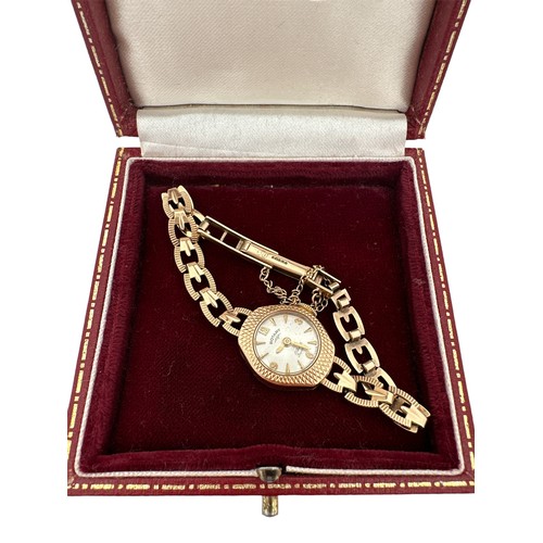 630 - A gold ladies Rotary 17 jewel Incabloc watch with numeral hour markings a 12, 3,6 and 9 and other ba... 