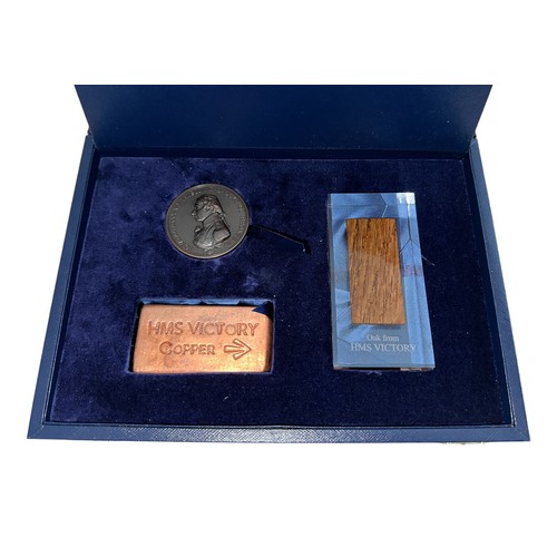 376 - 2005 Battle of Trafalgar commemorative medal with copper ingot and fragment of oak from HMS Victory,... 