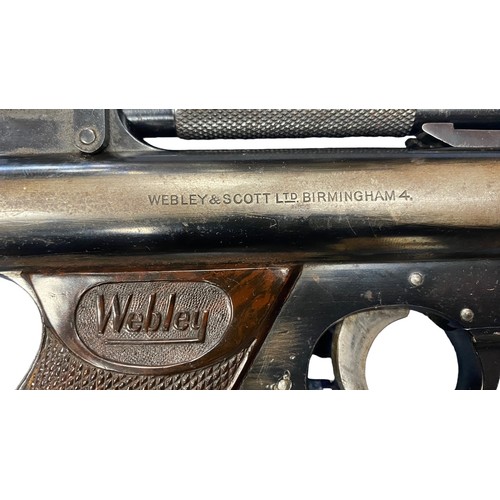 137 - Webley Senior .22 Air Pistol. Serial Number 788. Webley badge stamped on both sides of wood effect e... 