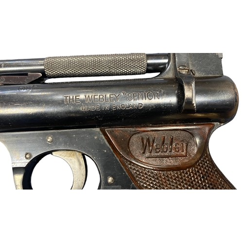 137 - Webley Senior .22 Air Pistol. Serial Number 788. Webley badge stamped on both sides of wood effect e... 