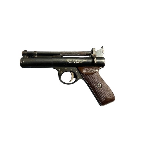 142 - Webley Premier .177 Air Pistol with original box and tin of pellets. Serial number 1726. Webley stam... 