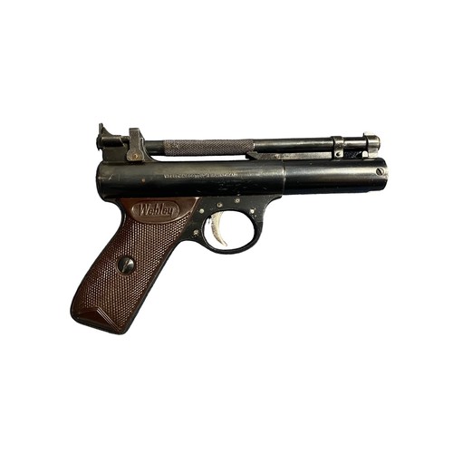 142 - Webley Premier .177 Air Pistol with original box and tin of pellets. Serial number 1726. Webley stam... 