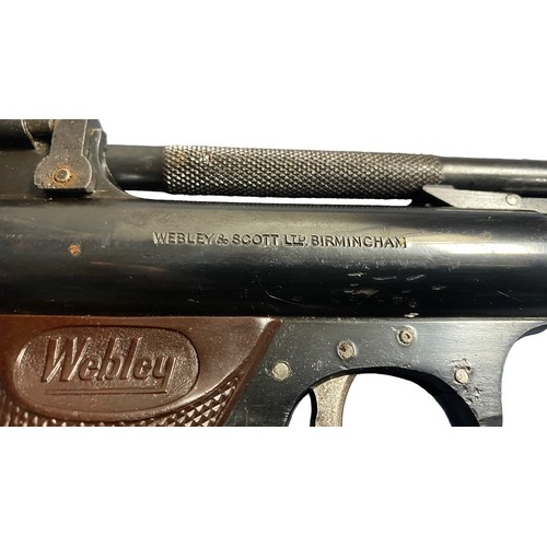 142 - Webley Premier .177 Air Pistol with original box and tin of pellets. Serial number 1726. Webley stam... 