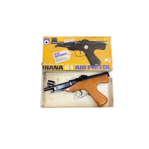 143 - Diana G4 Air Pistol, with original box. Mark IV, Made in Gt. Britain, stamped on top of pistol. Miss... 