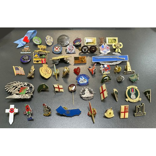 169 - A large selection of various enamel pin badges, some interesting examples, largely military related,... 