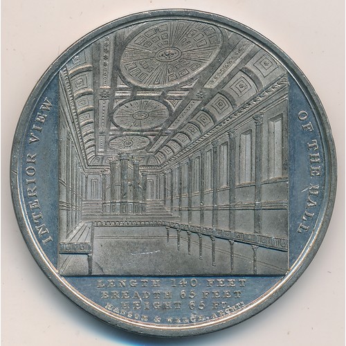 378 - 1834 Birmingham Town Hall Music Festival 48mm white metal medal, obv: side view of town hall, rev: i... 