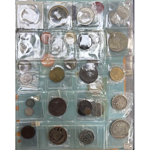 381 - Collection of commemorative medals, coins and tokens in an album, in very mixed condition, mainly 20... 