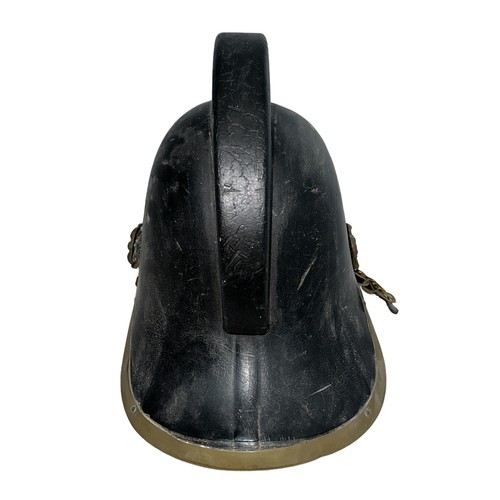 39 - A 19th Century Victorian leather and brass fireman's / fire helmet, Volunteer helmet. Sturdy black l... 