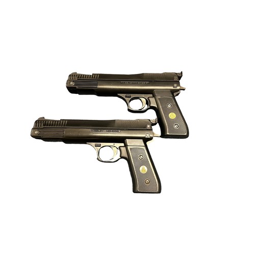 150 - 2x Webley Nemesis .22 Air Pistols, with Flambeau hard case. Black embossed chequered grip with gold ... 