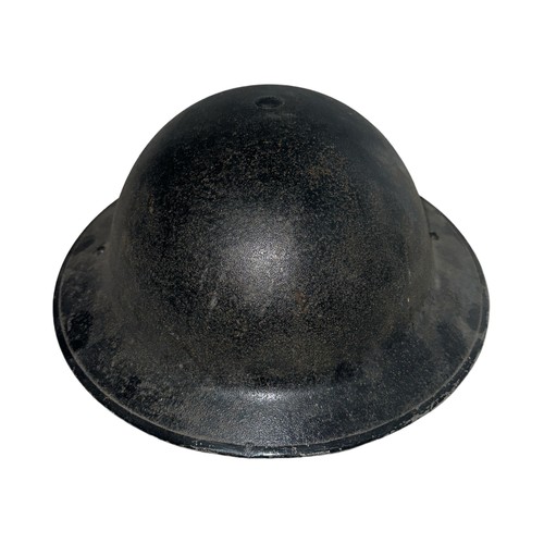 204 - British Second World War (WWII) steel Brodie helmet, with leather interior and chin strap. Marked PC... 