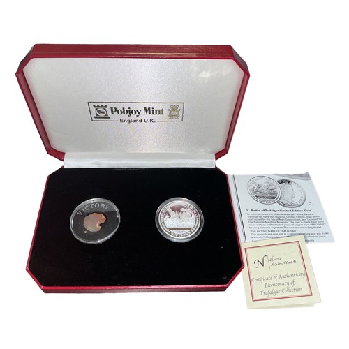 362 - Isle of Man 2005 Trafalgar silver proof crown with a piece of copper from HMS Victory copper in pres... 