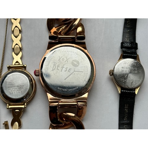 636 - Three Watches, a  Bulova Accutron quartz watch with baton hour markers and black leather strap, a la... 