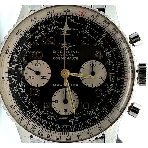 575 - A 1969 Breitling Chronograph Cosmonaute Navitimer Watch, model no. 809. Stainless steel brick link b... 