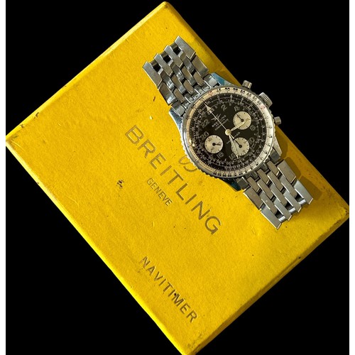 575 - A 1969 Breitling Chronograph Cosmonaute Navitimer Watch, model no. 809. Stainless steel brick link b... 