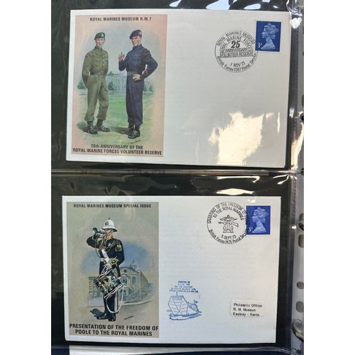 195 - Collection of First Day Covers in a Royal Marines Gibraltar album, covers cancelled with Royal Marin... 