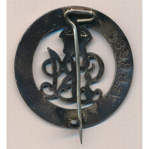 171 - First World War British silver War badge, ‘For King and Empire – Services Rendered’. Pin fitting int... 