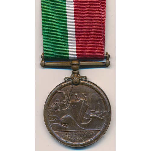 11 - First World War – Ibbotson Pawson – Mercantile Marine medal inscribed to Ibbotson Pawson, with ribbo... 