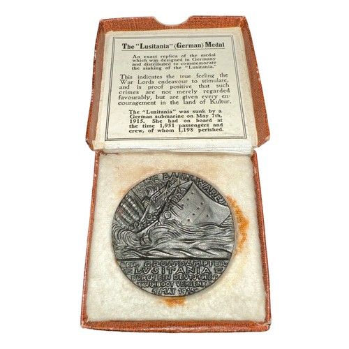 384 - RMS Lusitania - Cunard - original WWI First World War period British Propaganda medal, after the Ger... 