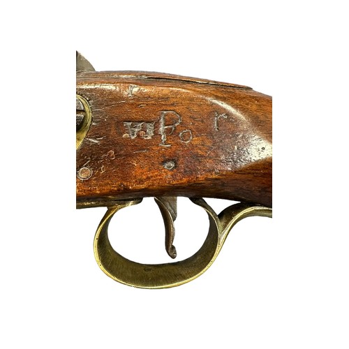 106 - Late 18th/Early 19th century Heavy Cavalry flintlock GR single barrel hammer action hand pistol, wit... 