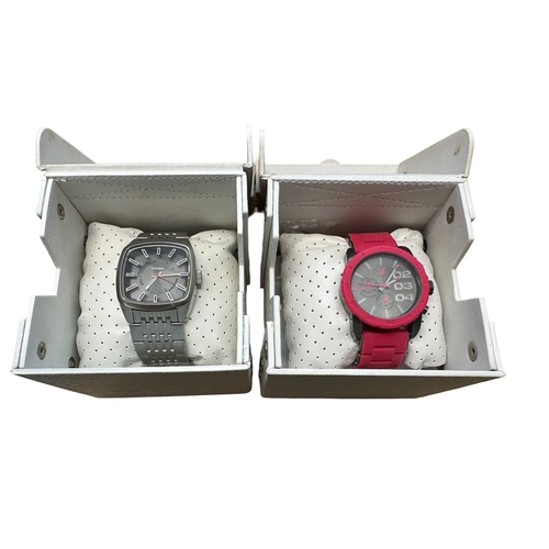 573 - Diesel Watches. A pair of Diesel watches.
1 Diesel DZ1587 steel strap watch, original box and bookle... 