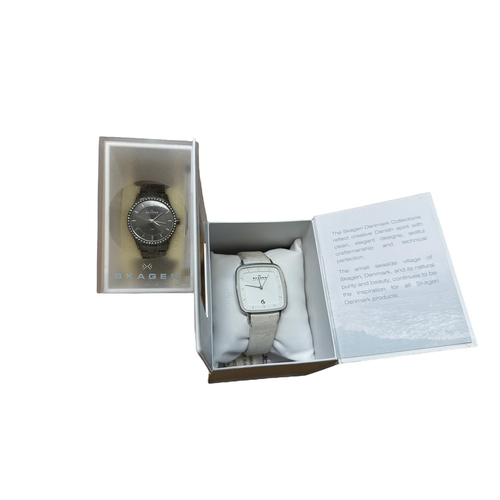 581 - A pair of Skagen ladies watches.
A Skagen 347SMXM ladies watch with crystals, original box and bookl... 