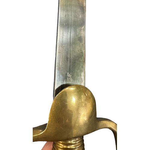 50 - Georgian early 19th Century Pattern Baker rifle bayonet by Osborn & Gumby with ribbed brass stirrup ... 