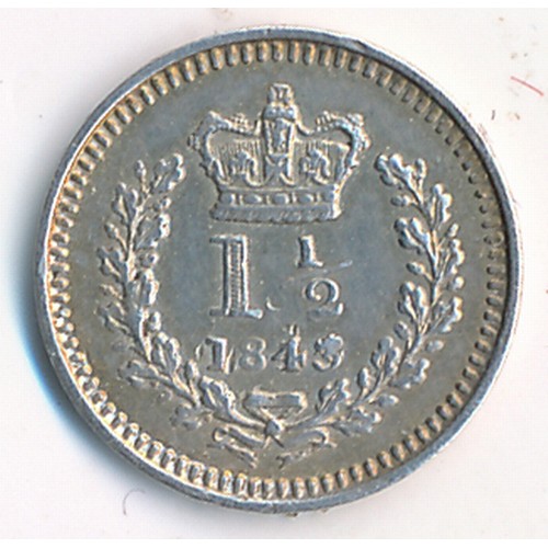 297 - Victoria 1843 over 34 threehalfpence very fine.