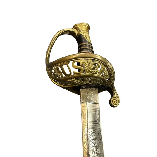 62 - US cavalry troopers sword, blade markes ‘U.S.; with foliate decoration, other side features further ... 