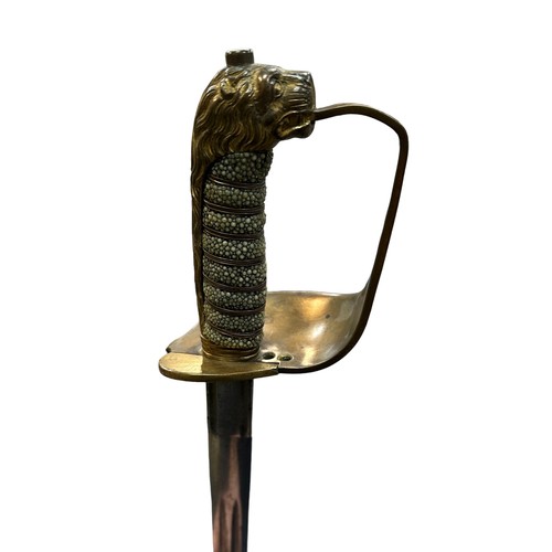 63 - Victorian British Royal Navy Officers Sword, standard pattern Naval officers sword with lion head to... 