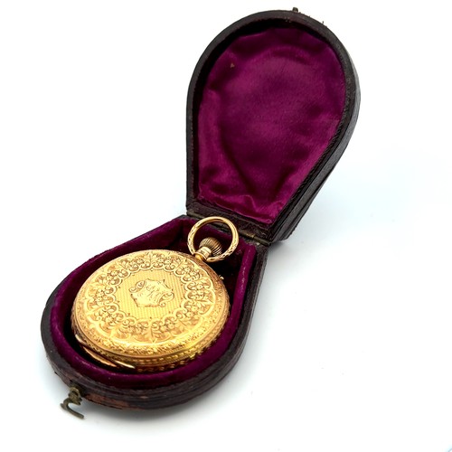 533 - Stunning Pin Set 18k gold Full Hunter pocket watch with case, manual wind, in working order. Weight ... 