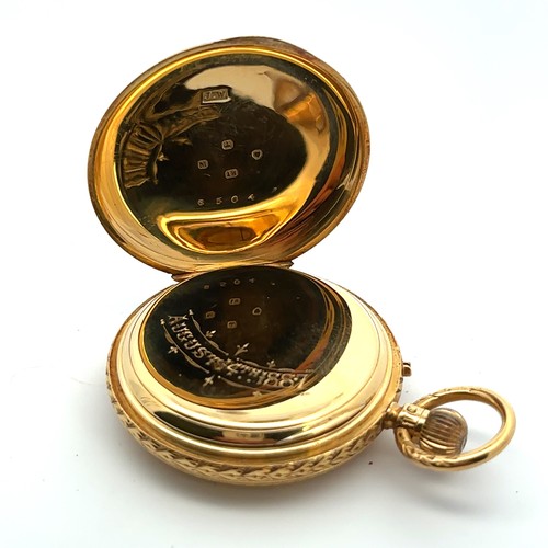 533 - Stunning Pin Set 18k gold Full Hunter pocket watch with case, manual wind, in working order. Weight ... 