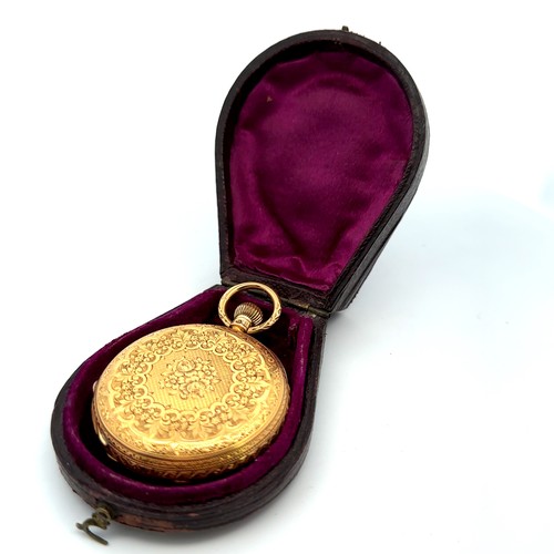 533 - Stunning Pin Set 18k gold Full Hunter pocket watch with case, manual wind, in working order. Weight ... 