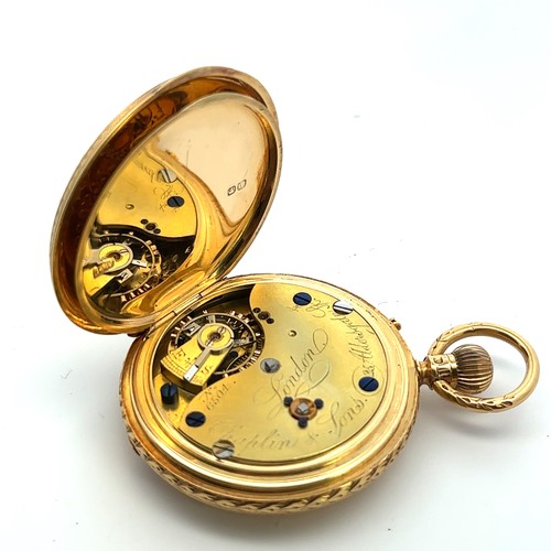 533 - Stunning Pin Set 18k gold Full Hunter pocket watch with case, manual wind, in working order. Weight ... 