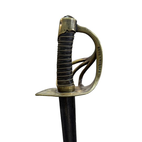 67 - French Waterloo period heavy cavalry troopers sword, single edged spear point blade with double full... 