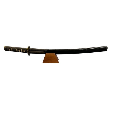 68 - Japanese Wakizashi short sword, single edged curved blade, unsigned to main blade, ray skin wrapped ... 