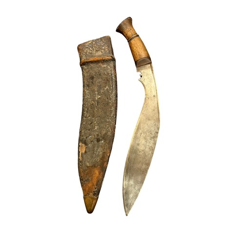 45 - Second World War (WWII) British Army Gurkha Kukri, steel blade, wooden handle. Marked 4611 to blade,... 
