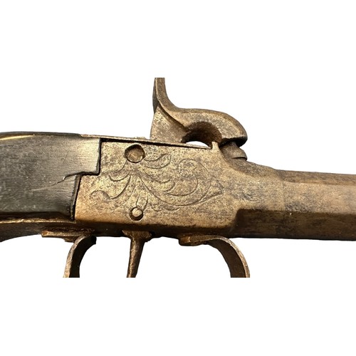 115 - French 19th century cap and ball pistol, wooden handle.