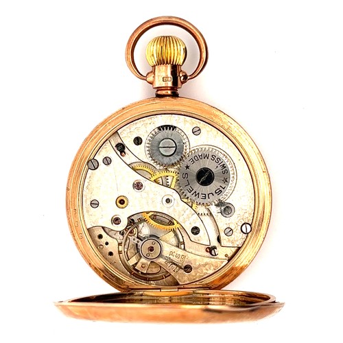 531 - A 9ct gold full hunter pocket watch with Swiss movement, AF, total weight 87g.