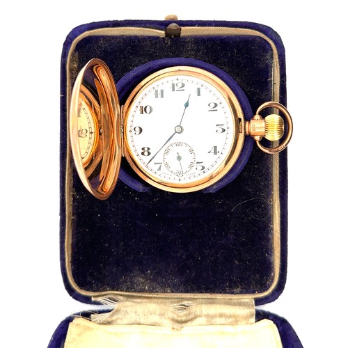 531 - A 9ct gold full hunter pocket watch with Swiss movement, AF, total weight 87g.