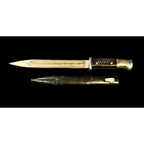 97 - German nickel plated dress bayonet, 26cm blade stamped ACS (Alcoso Solinghen), with steel scabbard, ... 