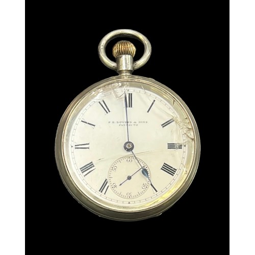 550 - A hallmarked silver pocket watch by F. E. Bowden & Sons Plymouth, white enamelled dial with black ro... 