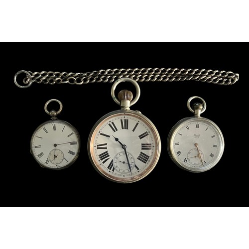 537 - Pocket watches (3), with Goliath open face packet watch, white enamel dial with Roman numerals, plai... 