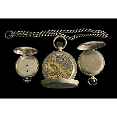 537 - Pocket watches (3), with Goliath open face packet watch, white enamel dial with Roman numerals, plai... 