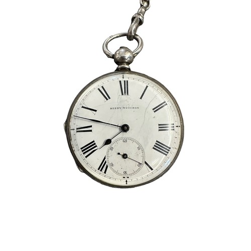 536 - A cased silver Henry Touchon pocket watch with subsidiary dial and white enamelled face and black ro... 