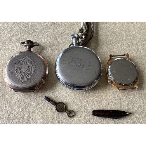 545 - A Smiths pocket watch, approx 52mm in diameter, a silver (800) pocket watch with Cylinder movement a... 