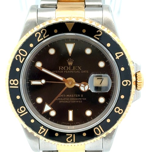 601 - 1991 Rolex GMT Oyster Perpetual wristwatch, 18k gold & steel, spare link included, complete with box... 