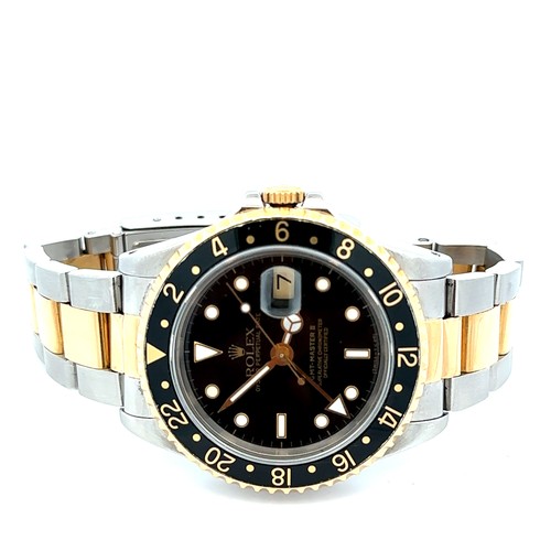 601 - 1991 Rolex GMT Oyster Perpetual wristwatch, 18k gold & steel, spare link included, complete with box... 